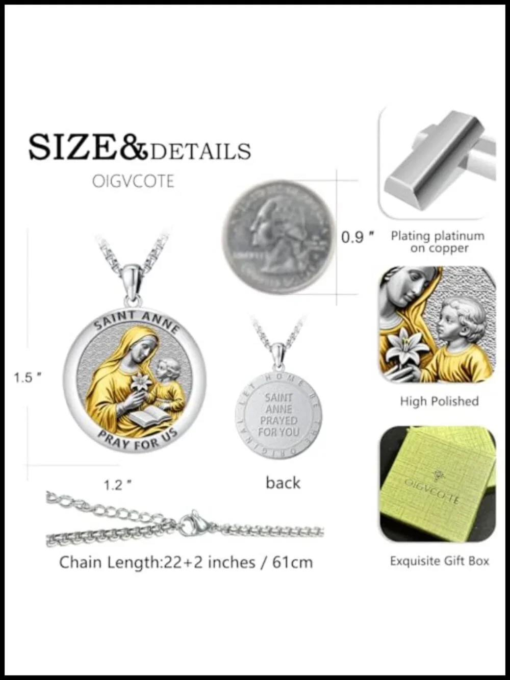 Catholic Cross Necklace Religious Medal Pendant Christian Jewelry, Gift Box